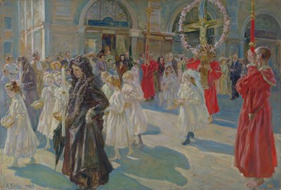 トリエステのグランデ広場にあるコーパスクリスティの行列、1908年 作： Arturo Fittke