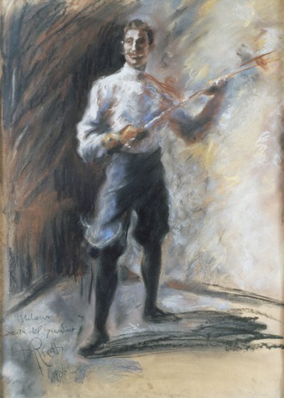 アルトゥロ・リエッティ（1863-1943）作「剣術の達人ウェイシ」紙にパステル画、72x53cm。イタリア、20世紀 作： Arturo Rietti