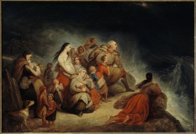 嵐》1820年頃（木に油彩、キャンバスに金彩） 作： Ary Scheffer