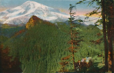 リックシーカーポイントの道、遠くのレーニア山、ワシントン、c1916 作： Asahel Curtis