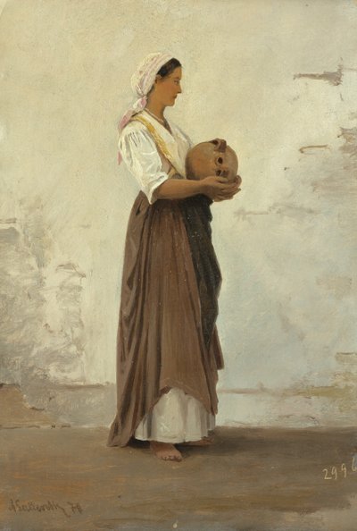 1871年のカプリ出身の少女（板紙に敷いた紙に油彩） 作： Ascan Lutteroth