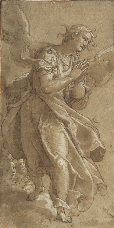 立っている天使と 2 人のケルビム。 1566年。 作： Ascribed to Federico Zuccaro.