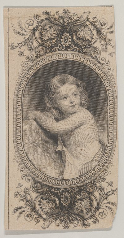 紙幣のモチーフ: 子供の肖像画と、花柄に囲まれた 2 つの楕円形の模様。 1824-37。 作： Asher Brown Durand.