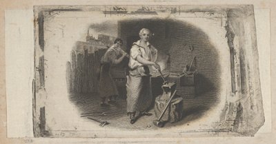 鍛冶屋と鍛冶屋のある紙幣のビネット、カリフォルニア州。 1824-37。 作： Asher Brown Durand.