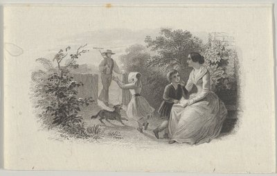 庭で家族と一緒に紙幣のビネット、カリフォルニア州。 1824-37。 作： Asher Brown Durand.