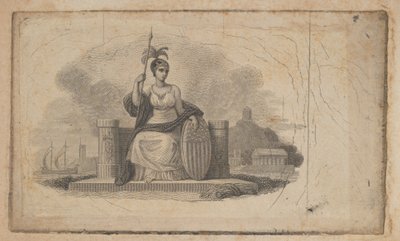 アメリカを代表する女性の姿が描かれた紙幣のビネット、カリフォルニア州。 1824-37。 作： Asher Brown Durand.