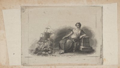 海洋貿易を表す女性の姿が描かれた紙幣のビネット、カリフォルニア州。 1824-37。 作： Asher Brown Durand.