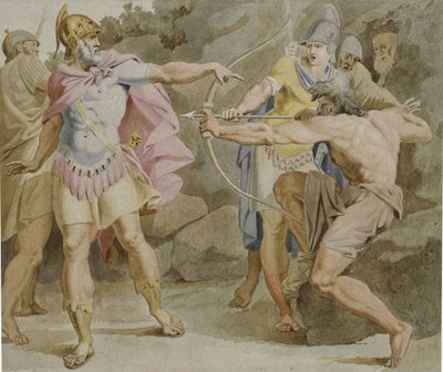 オデュッセウスでヘラクレスの弓を狙うフィロクテテス、1790 作： Asmus Jacob Carstens