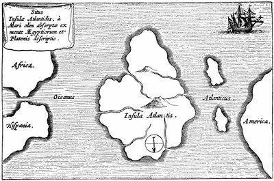 「Mundus Subterraneus」からのアトランティスの地図 作： Athanasius Kircher