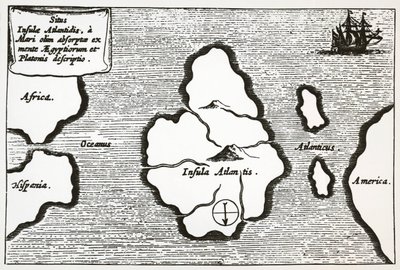 「Mundus Subterraneus」からのアトランティスの地図 作： Athanasius Kircher