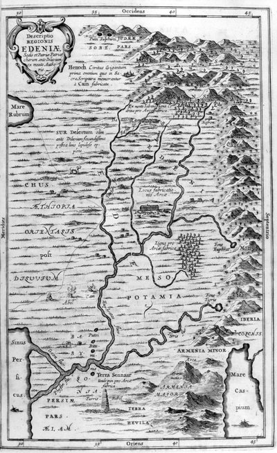 エデンの園の地図、1675年 作： Athanasius Kircher