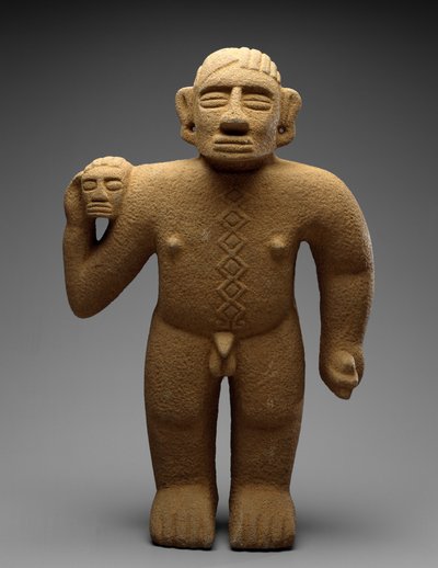 コスタリカのトロフィーヘッドと立っている戦士、後期V-初期VI、700-1000（火山石） 作： Atlantic Watershed Culture Atlantic Watershed Culture