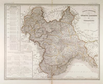 本土のサルデーニャ州。 Attilio Zuccagni-Orlandini による地図、フィレンツェのイタリア州の地理アトラスから取得、銅に彫刻 作： Attilio Zuccagni Orlandini