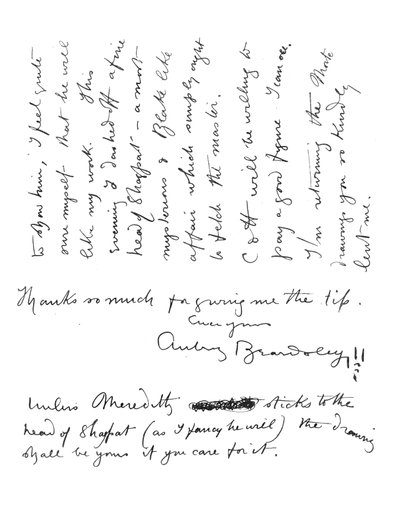 フレデリックエヴァンスへの直筆の手紙の2ページ、1893年 作： Aubrey Beardsley