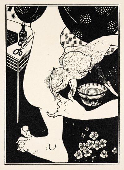 脚のふくらはぎからの誕生、「ルシアンの真実の歴史」からのイラスト、1894年頃（エングレーヴィング 作： Aubrey Beardsley