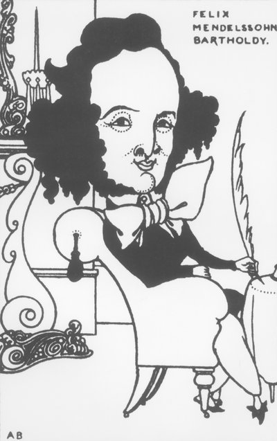 フェリックスメンデルスゾーンの戯画（1809-47）、19世紀後半（リソ）（bw写真） 作： Aubrey Beardsley