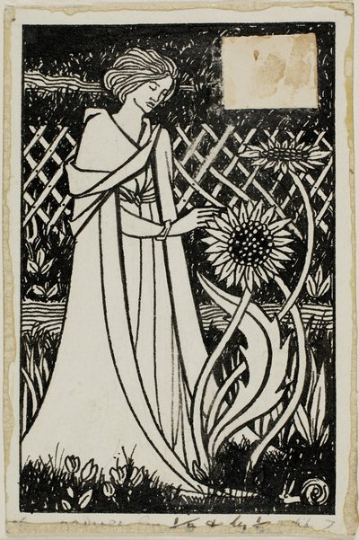 装飾的な研究。ヒマワリを持つ女 作： Aubrey Beardsley