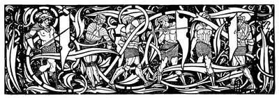 ヘッドピース、トーマス・マロリー卿による「Le Morte d&39;Arthur」のイラスト、1893-94 作： Aubrey Beardsley