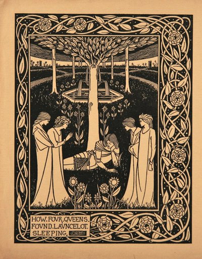4人の女王がランスロットの眠りを見つけた方法トーマス卿の本「Le Morte dArthur」のイラスト 作： Aubrey Beardsley