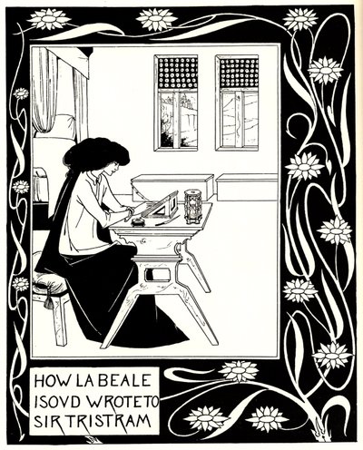 La Beale IsoudがTristram卿にどのように書いたか。トーマス卿の本「Le Morte dArthur」のイラスト 作： Aubrey Beardsley