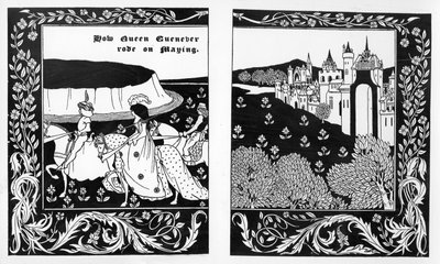 どのようにクイーンゲネバーがメイイングに乗りましたか、トーマスマロリーの「ルモルトダルサー」のイラスト、1894 作： Aubrey Beardsley