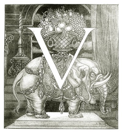 ヴォルポーネへの最初の文字「V」、1898 作： Aubrey Beardsley