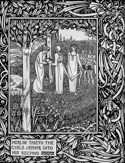 マーリンは子アーサーを彼の保管場所に連れて行く、c1893 作： Aubrey Beardsley