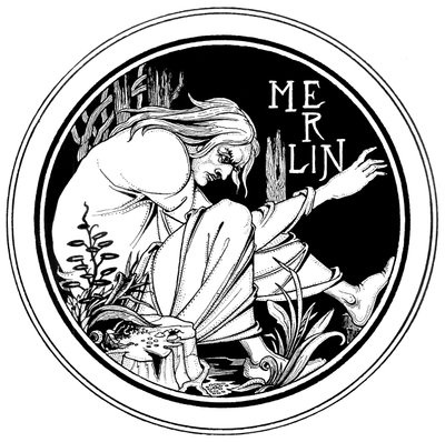 マーリン、トーマス・マロリー卿による「ル・モート・ダルサー」のイラスト、1893-94 作： Aubrey Beardsley