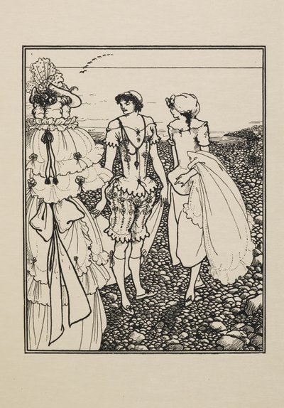 ディエップ ビーチで (水浴者)、50 の図面の本から 作： Aubrey Beardsley