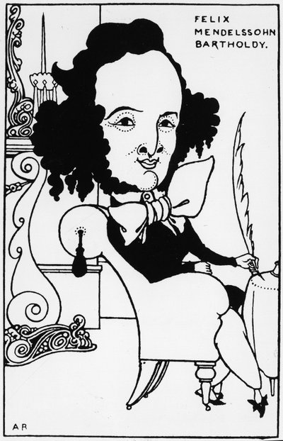 フェリックス・メンデルスゾーン（1809-1847）の肖像（A.ビアズリーによるデッサン）。 作： Aubrey Beardsley