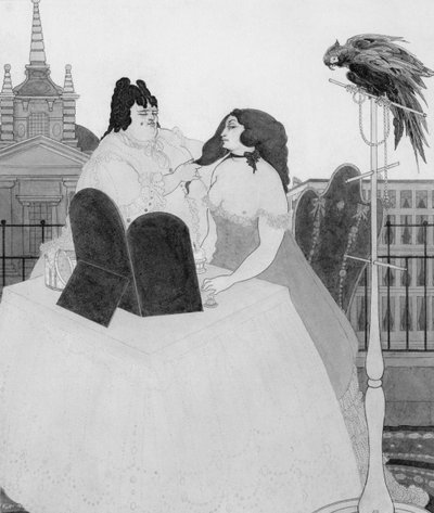ドレッシングテーブルの女性（インクとウォッシュ） 作： Aubrey Beardsley
