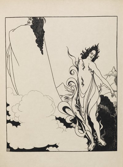 50 枚の素描からなる本からのラインゴールドの 4 番目のタブロー 作： Aubrey Beardsley