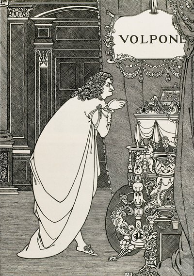 ベン・ジョンソンが書いたヴォルポーネまたはキツネ (1609) のタイトル ページ 作： Aubrey Beardsley