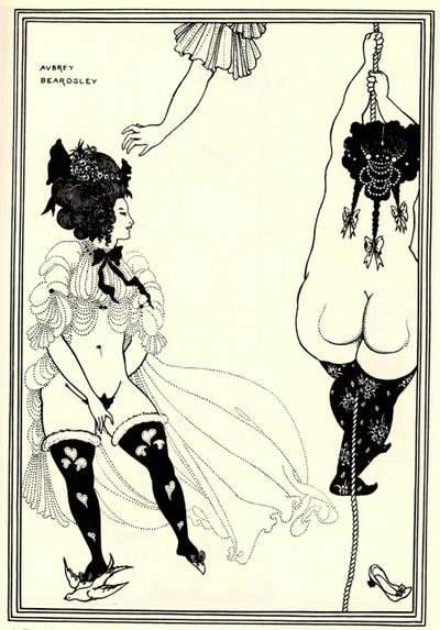 苦しんでいる2人のアテネの女性。アリストパネスのリシストラの挿絵、1896 作： Aubrey Beardsley