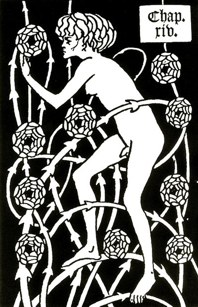 トーマス・マロリー卿のル・モルテ・ダルサーのバラに囲まれた雌雄同体、1894 作： Aubrey Beardsley
