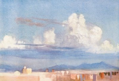 ローマ屋根から見たアルバンの山々（カラーリトグラフ） 作： Aubrey Waterfield