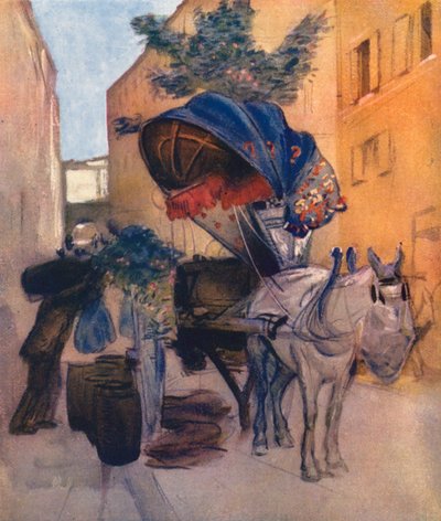 ローマローマのワインカート（カラーリトグラフ） 作： Aubrey Waterfield