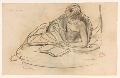 休憩中のモデル、ソファで読書 作： August Allebe