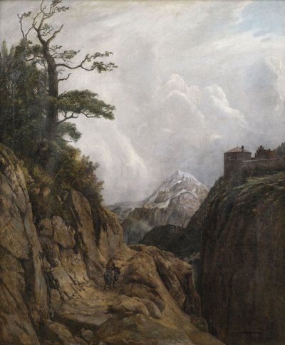 高山の風景の中のロバの乗り手 作： August Holmberg