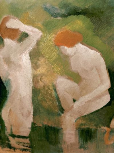 緑の斜面の入浴者 作： August Macke