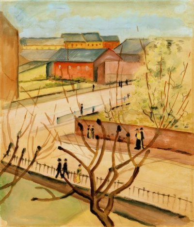 春の私たちの通りの眺め 作： August Macke
