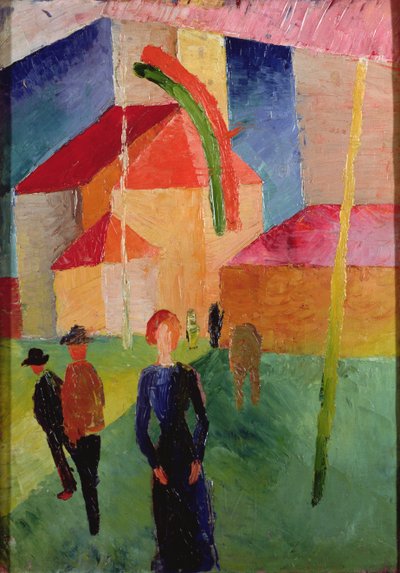旗で飾られた教会（キャンバスに油彩） 作： August Macke