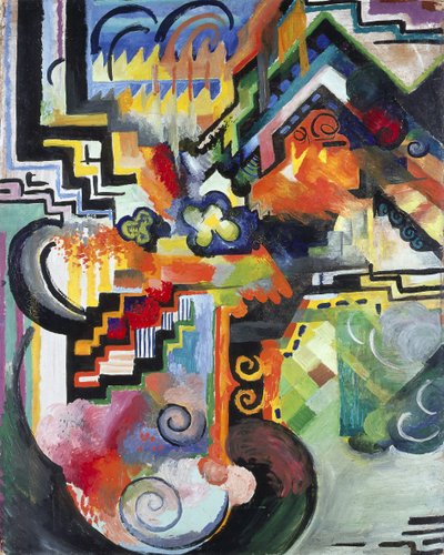 着色された構成バッハへのオマージュ、1912 作： August Macke