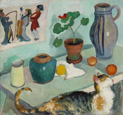 ゴースト・イン・ザ・ハウス・チェア: 猫のある静物 作： August Macke