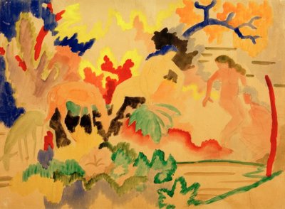 水上で鹿と三幕 作： August Macke