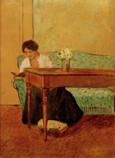 緑のソファのエリザベス、読書 作： August Macke