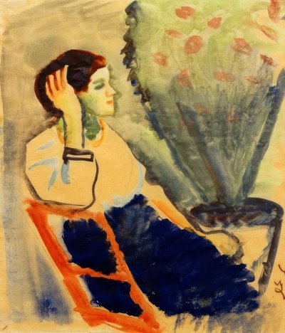 赤い椅子の上の女性 作： August Macke