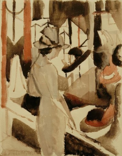 帽子屋の前の女性 作： August Macke