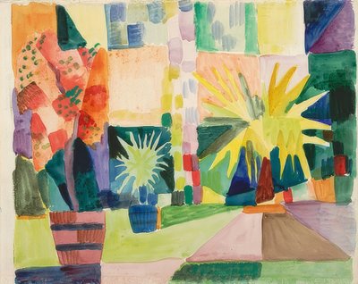 トゥーン湖の庭（ザクロと庭のヤシの木）。 1914 作： August Macke