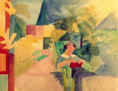 読書女性のいる庭（トゥーン湖） 作： August Macke